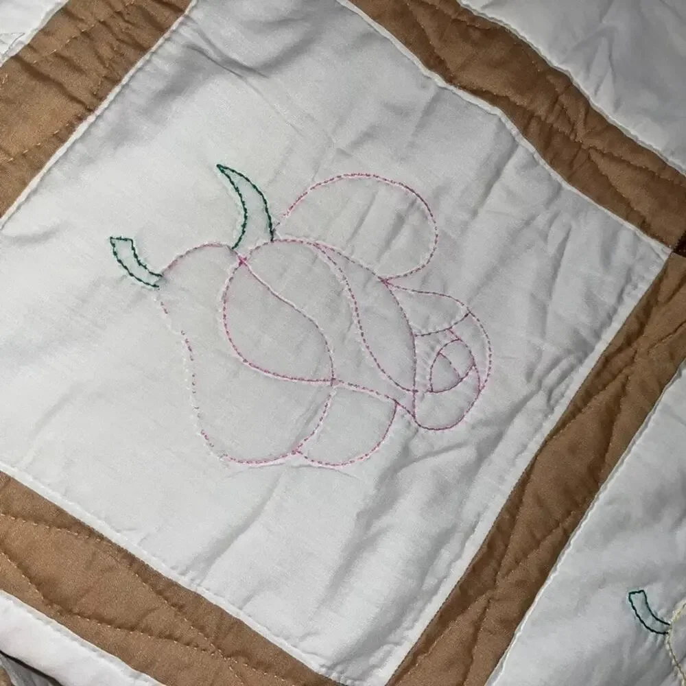 Vtg Queen Quilt Embroidered Rose Motif Patchwork Made By Arline Myers 109x38